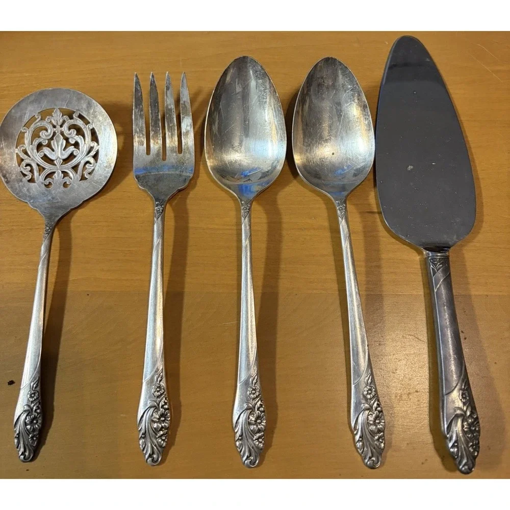 Lot 5 Oneida Community Evening Star Silver plate Serving Pieces Vtg 1950